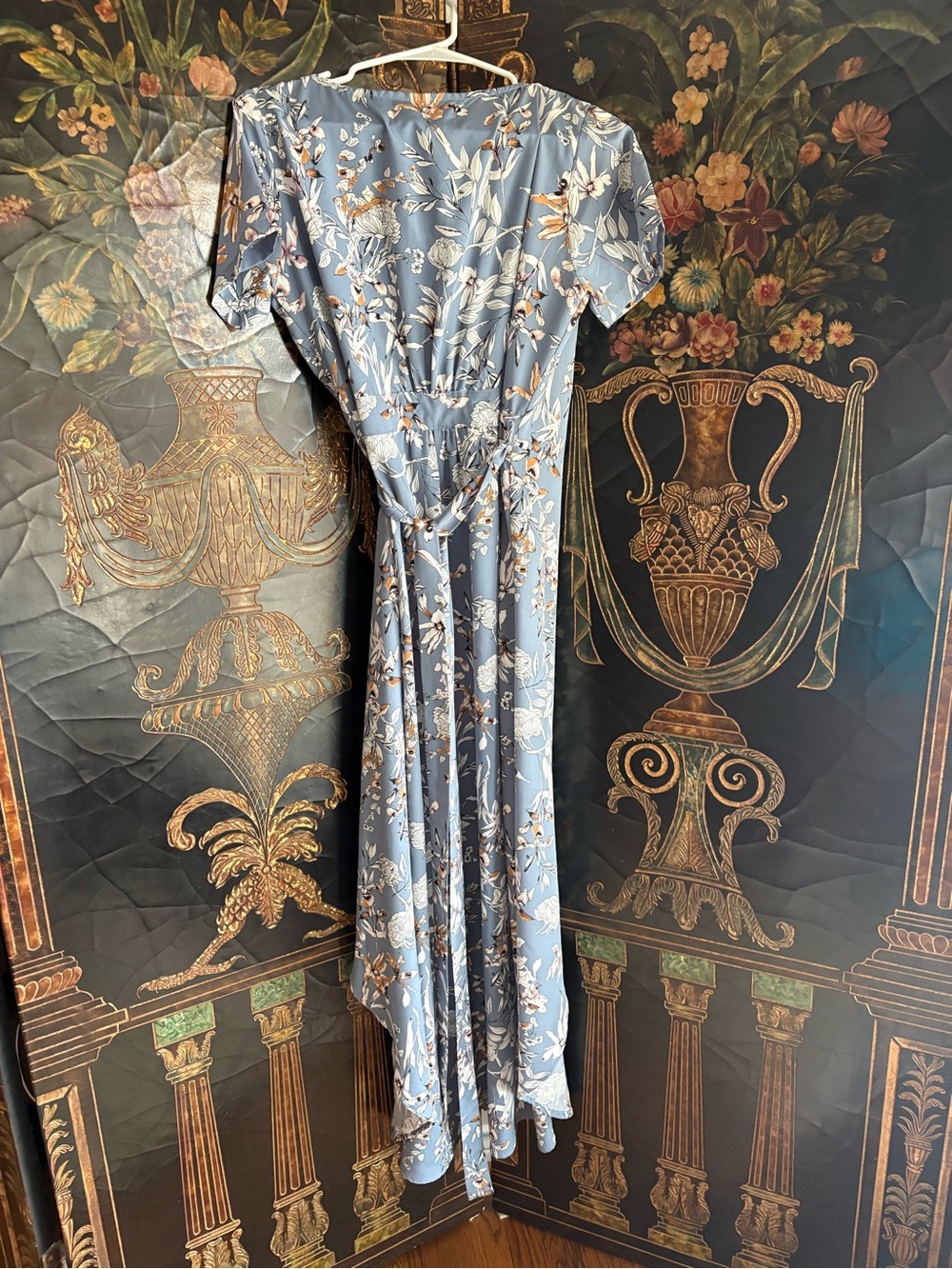 Light Blue Floral Maxi Dress with Tie Waist